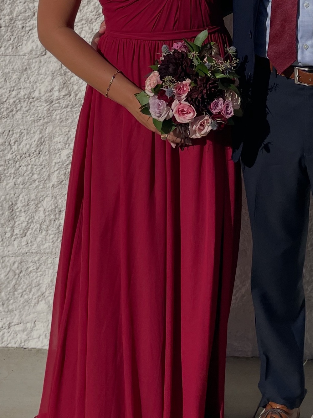 Azazie Burgundy Bridesmaids Dress with Gathered Bodice